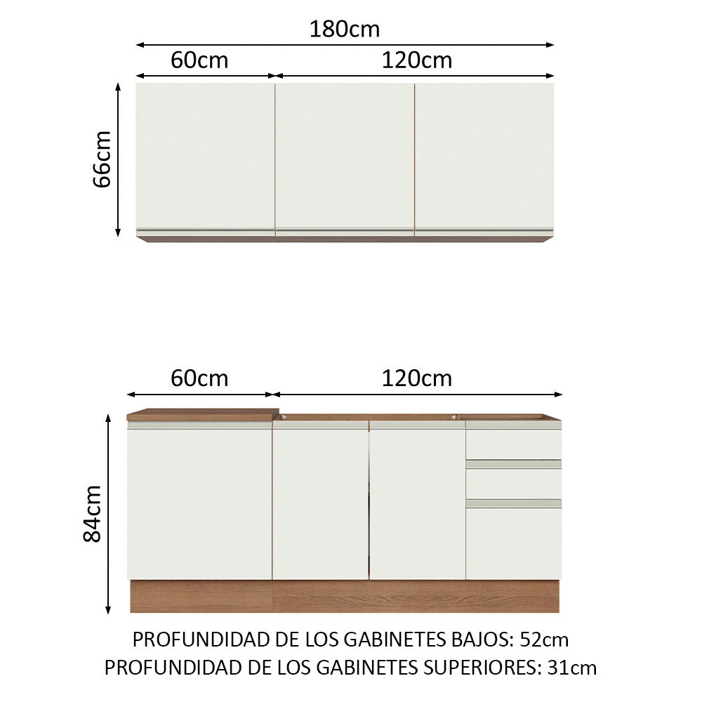 Cocina Integral Glamy 1.80 Metros Marrón/Blanco 05