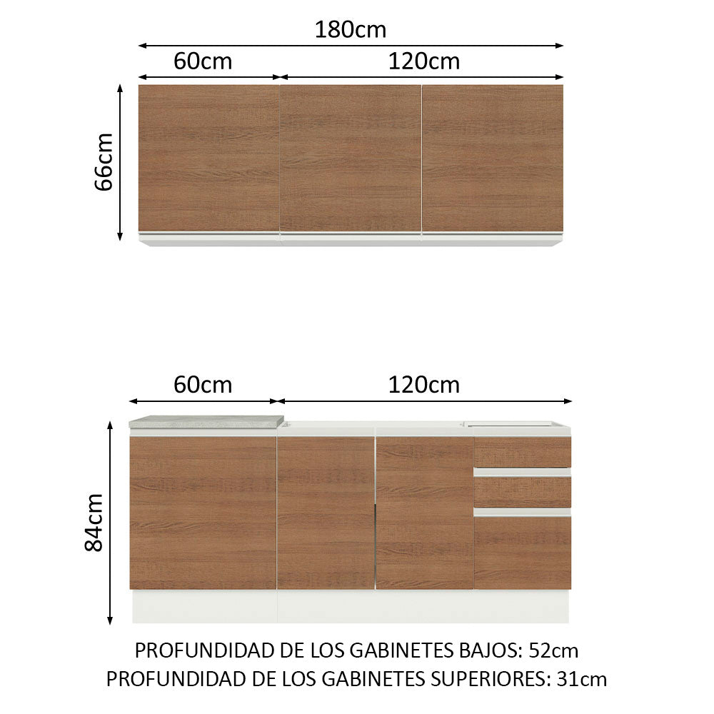 Cocina Integral Glamy 1.80 Metros Blanco/Marrón 05