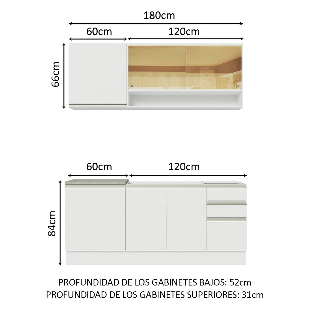 Cocina Integral Glamy 1.80 Metros Blanco 06