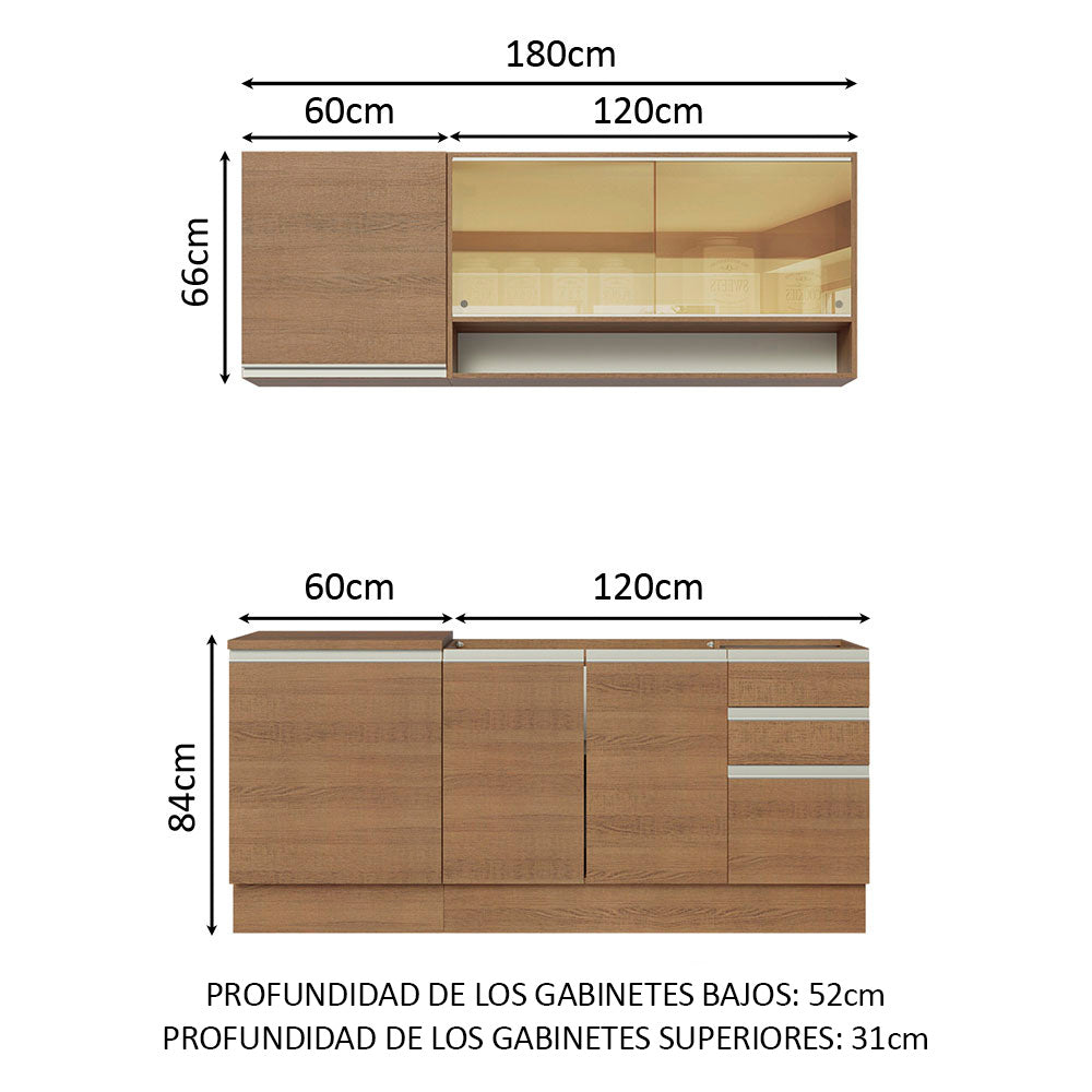 Cocina Integral Glamy 1.80 Metros Marrón 06