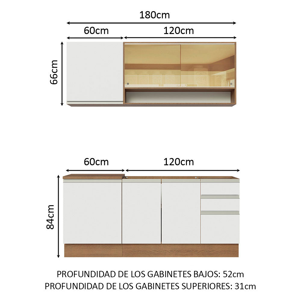 Cocina Integral Glamy 1.80 Metros Marrón/Blanco 06