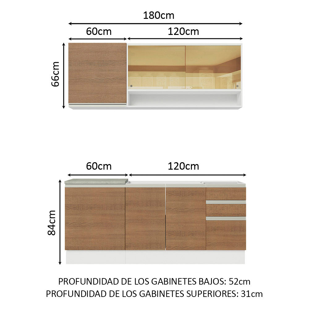 Cocina Integral Glamy 1.80 Metros Blanco/Marrón 06