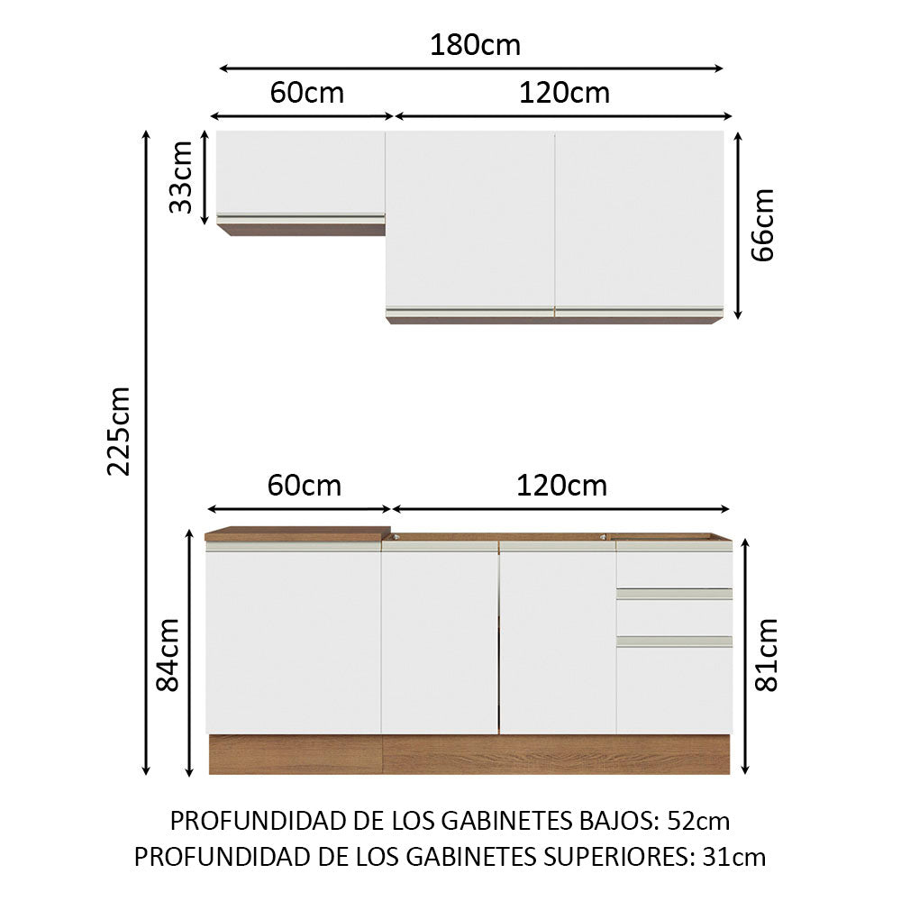 Cocina Integral Glamy 1.80 Metros Marrón/Blanco 07