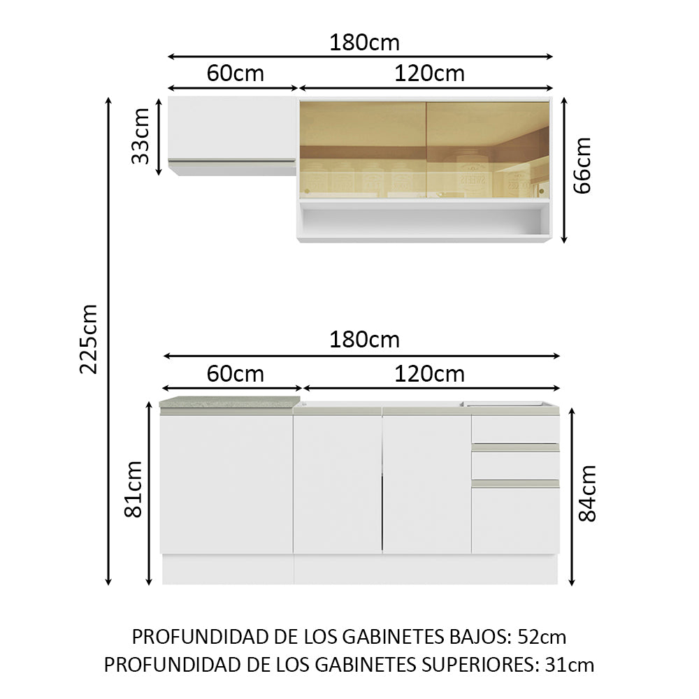 Cocina Integral Glamy 1.80 Metros Blanco 08