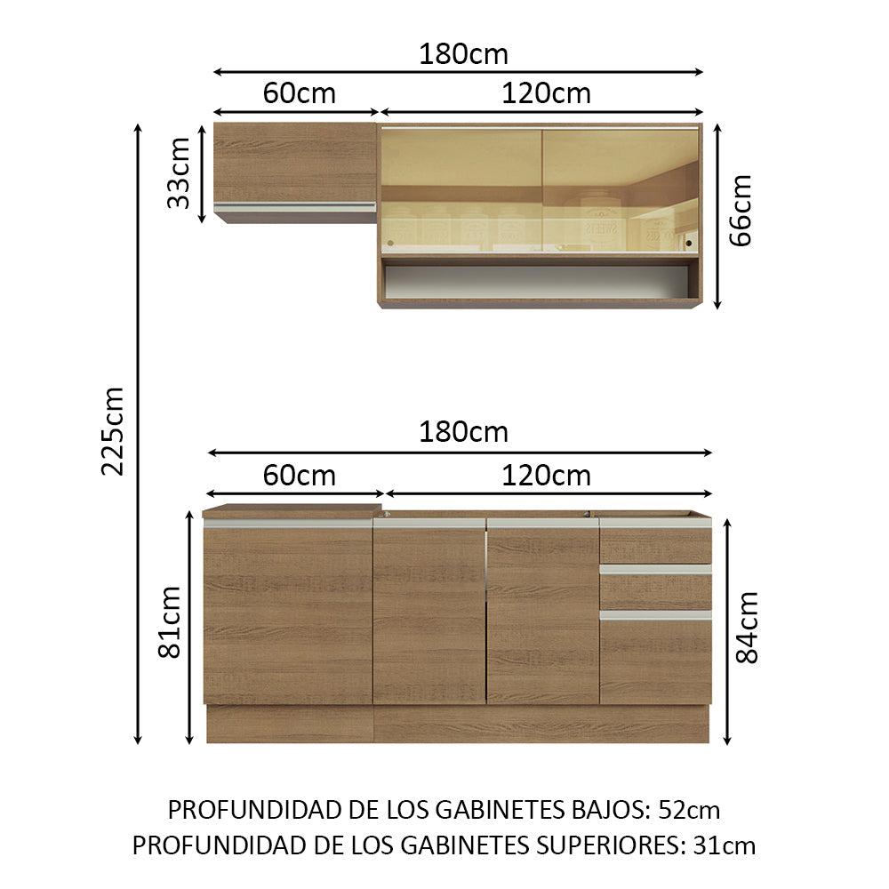 Cocina Integral Glamy 1.80 Metros Marrón 08