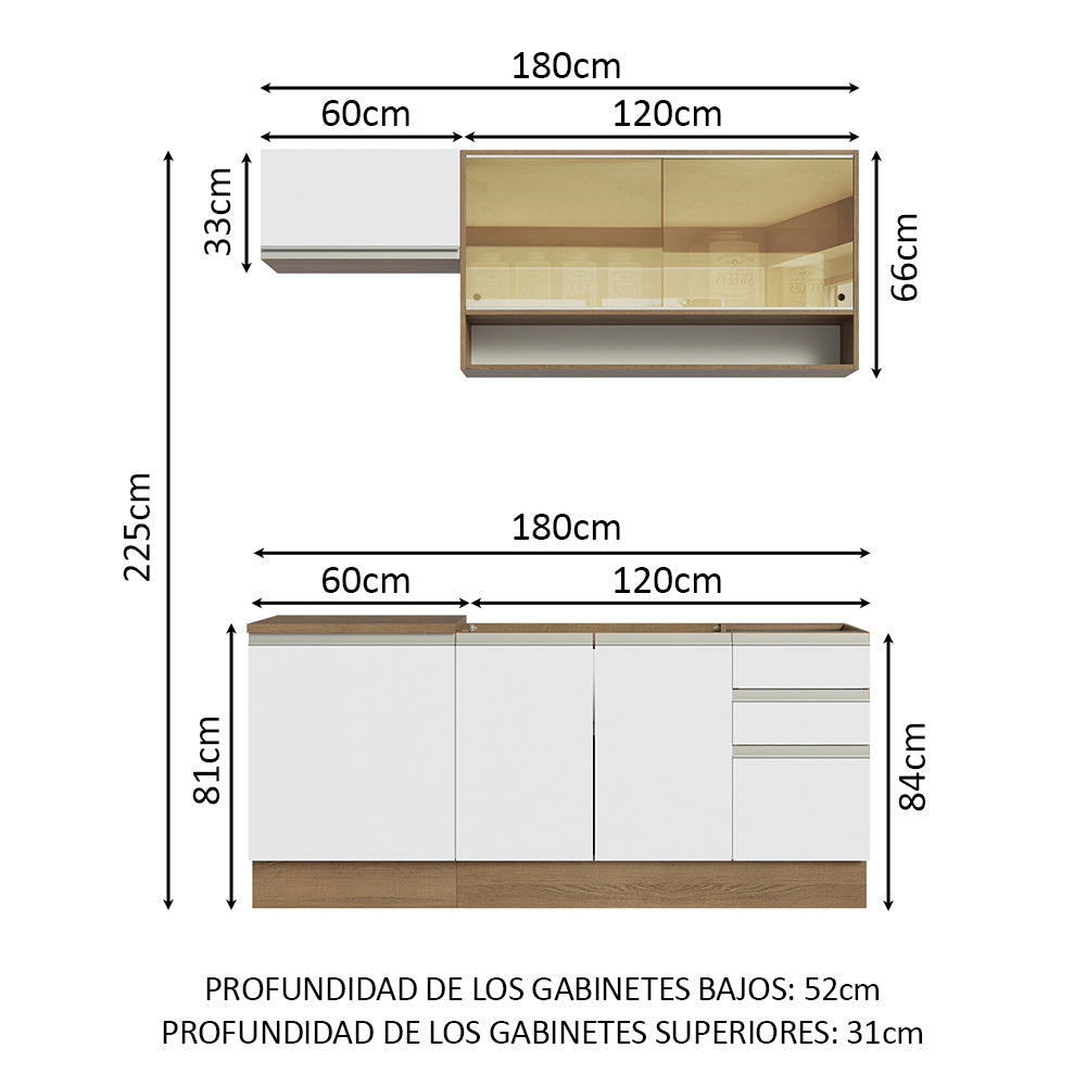 Cocina Integral Glamy 1.80 Metros Marrón/Blanco 08