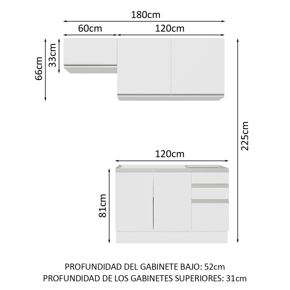 Cocina Integral Glamy 1.80 Metros Blanco 09