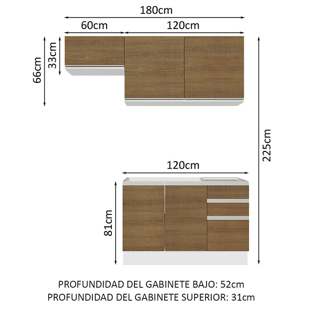 Cocina Integral Glamy 1.80 Metros Blanco/Marrón 09