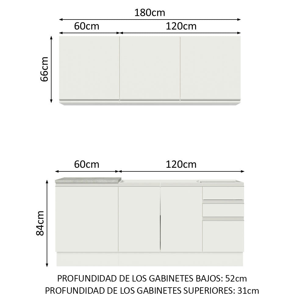 Cocina Integral Glamy 1.80 m con Mesón de Acero Blanco 05
