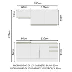 Cocina Integral Glamy 1.80 m con Mesón de Acero Blanco 07