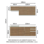 Cocina Integral Glamy 1.80 m con Mesón de Acero Blanco/Marrón 07