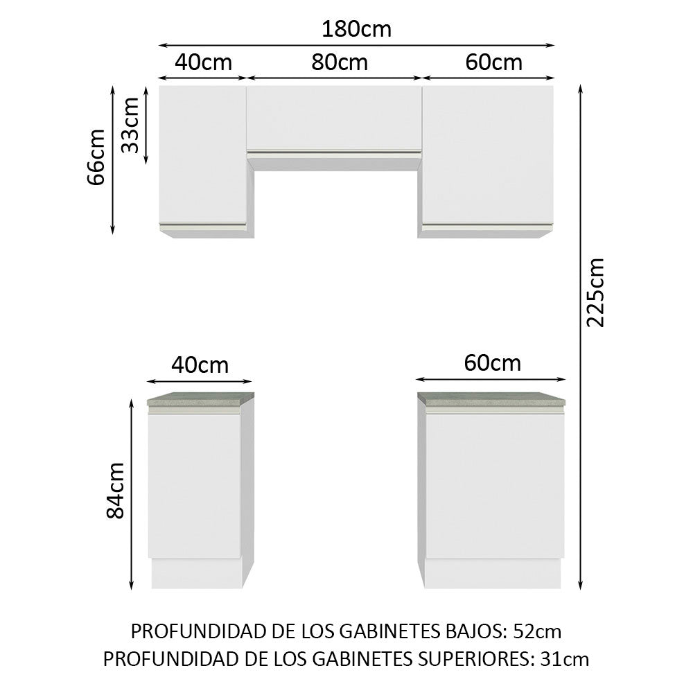 Cocina Integral Glamy 1.80 Metros Blanco 12