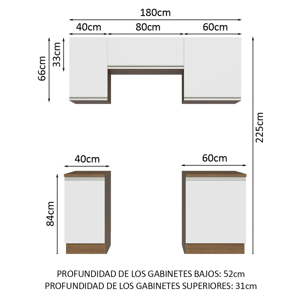 Cocina Integral Glamy 1.80 Metros Marrón/Blanco 12