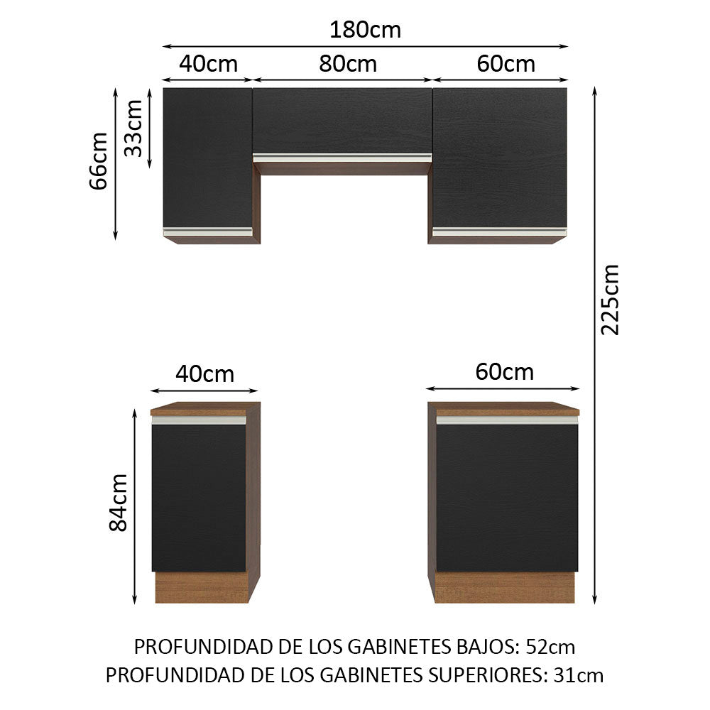 Cocina Integral Glamy 1.80 Metros Marrón/Negro 12