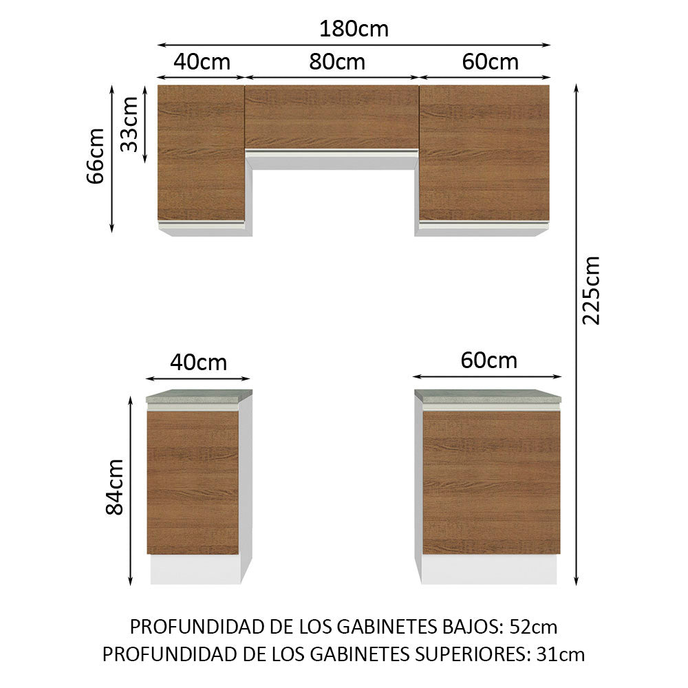 Cocina Integral Glamy 1.80 Metros Blanco/Marrón 12