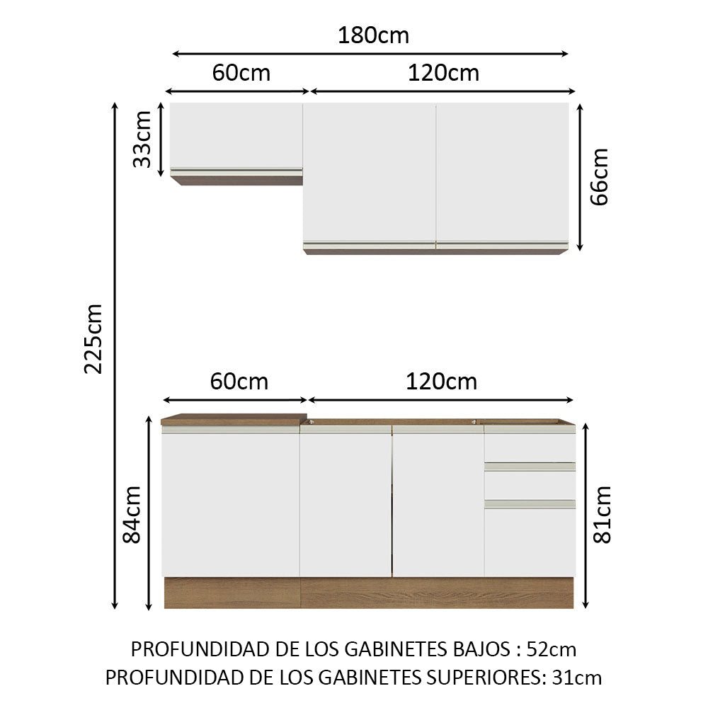 Cocina Integral Glamy 1.80 m con Mesón de Acero Marrón/Blanco 13