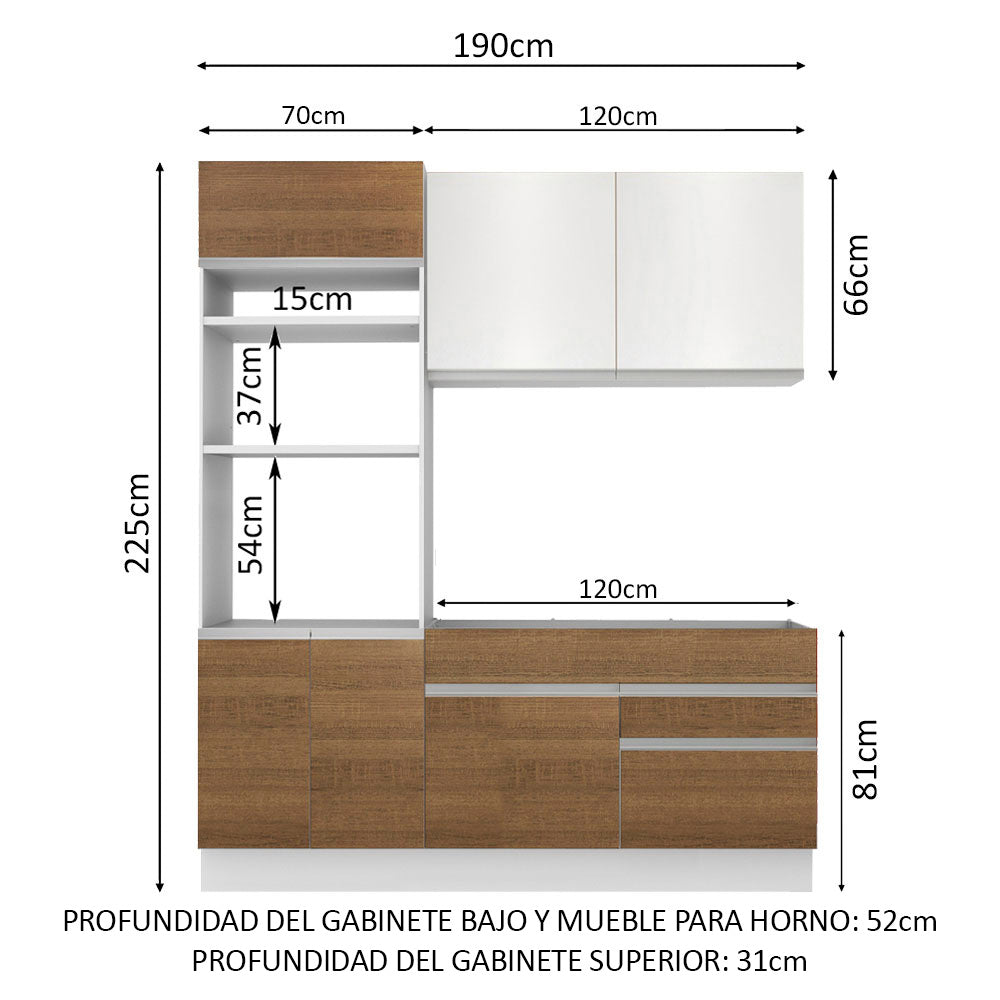 Cocina Integral 190 cm Lívia Blanco/Marrón/Blanco Madesa