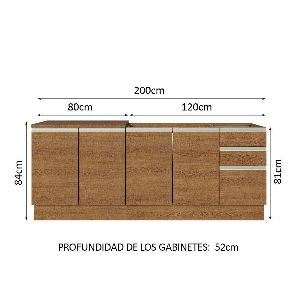 Kit 2 Muebles de Cocina Bajo Glamy 2.00 Metros Marrón