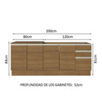 Kit 2 Muebles de Cocina Bajo Glamy 2.00 m con Mesón de Acero Marrón