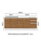 Kit 2 Muebles de Cocina Bajo Glamy 2.00 Metros Blanco/Marrón