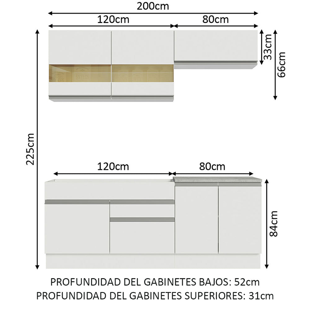 Cocina Integral Glamy 2.00 Metros Blanco 07