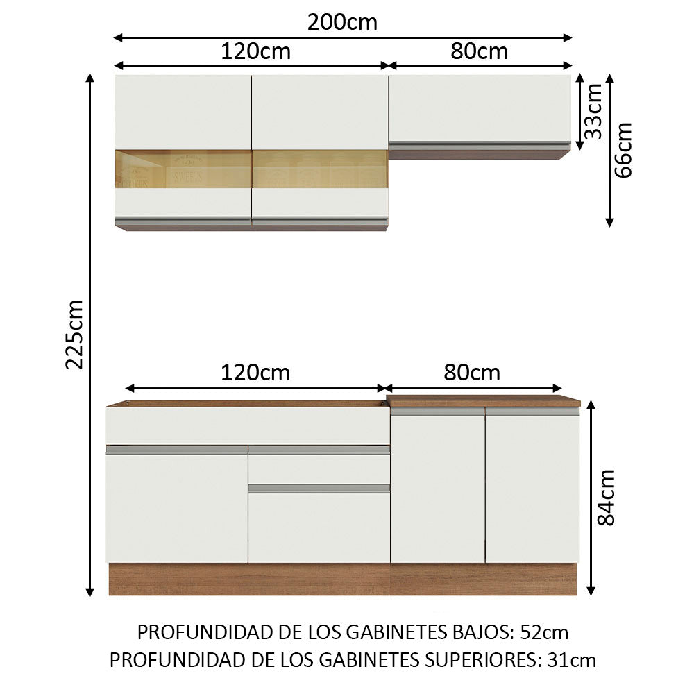 Cocina Integral Glamy 200 cm 07 Marrón/Blanco Madesa