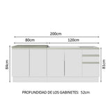 Kit 2 Muebles de Cocina Bajo Glamy 2.00 m con Mesón de Acero