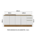 Kit 2 Muebles de Cocina Bajo Glamy 2.00 m con Mesón de Acero Marrón/Blanco