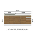 Kit 2 Muebles de Cocina Bajo Glamy 2.00 m con Mesón de Acero Blanco/Marrón