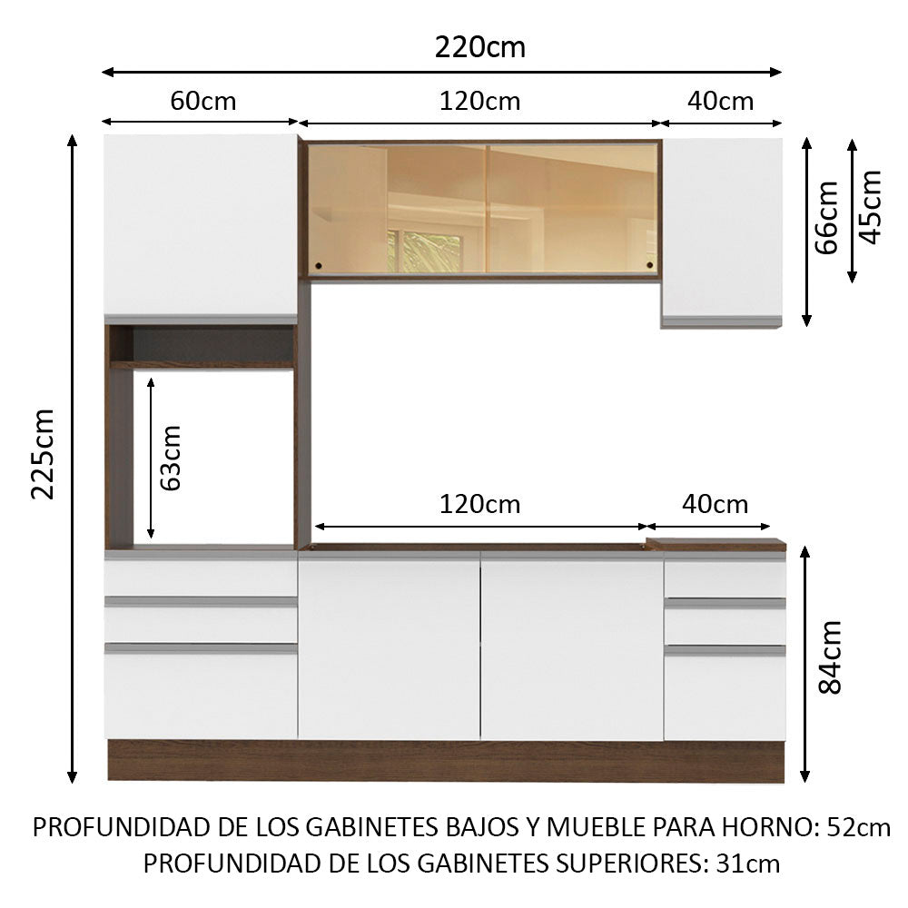 Cocina Integral Glamy 2.20 Metros Marrón/Blanco 01