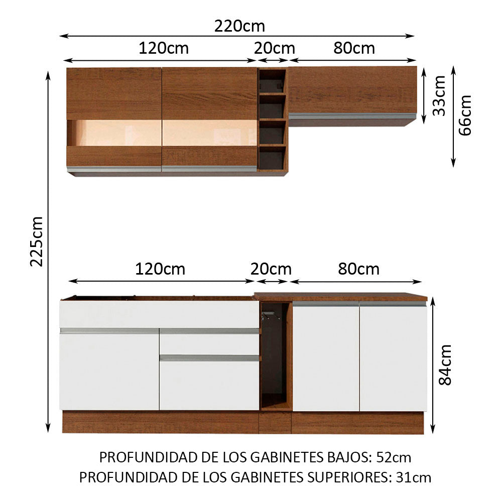 Cocina Integral Parma 2.20 Metros Marrón/Blanco/Marrón 02