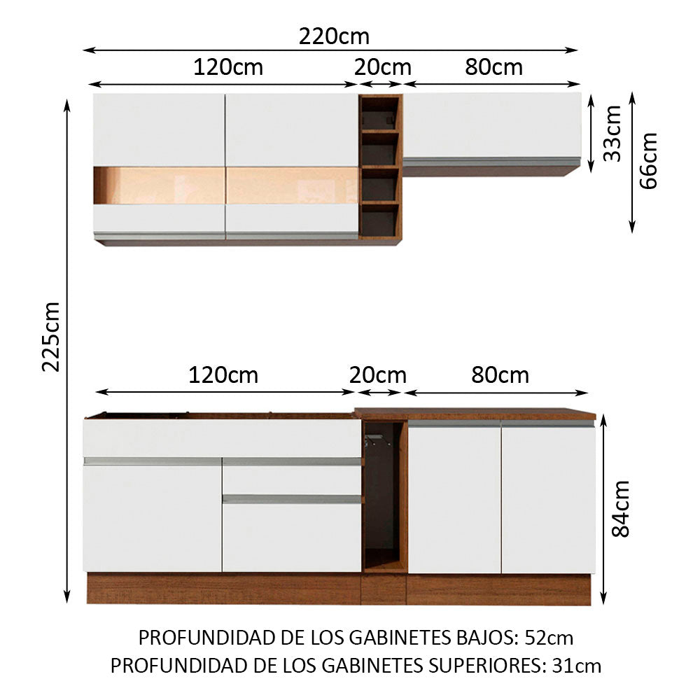 Cocina Integral Parma 2.20 Metros Marrón/Blanco 02