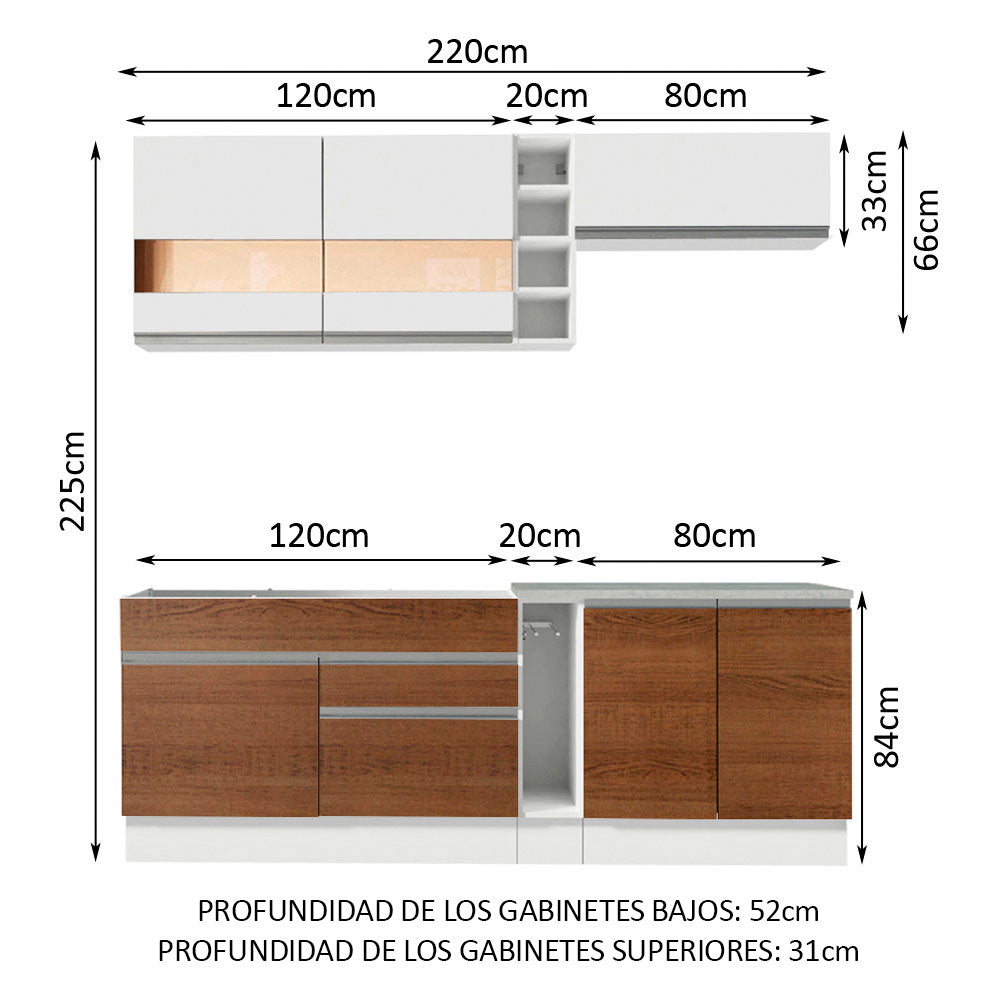 Cocina Integral Parma 2.20 Metros Blanco/Marrón/Blanco 02