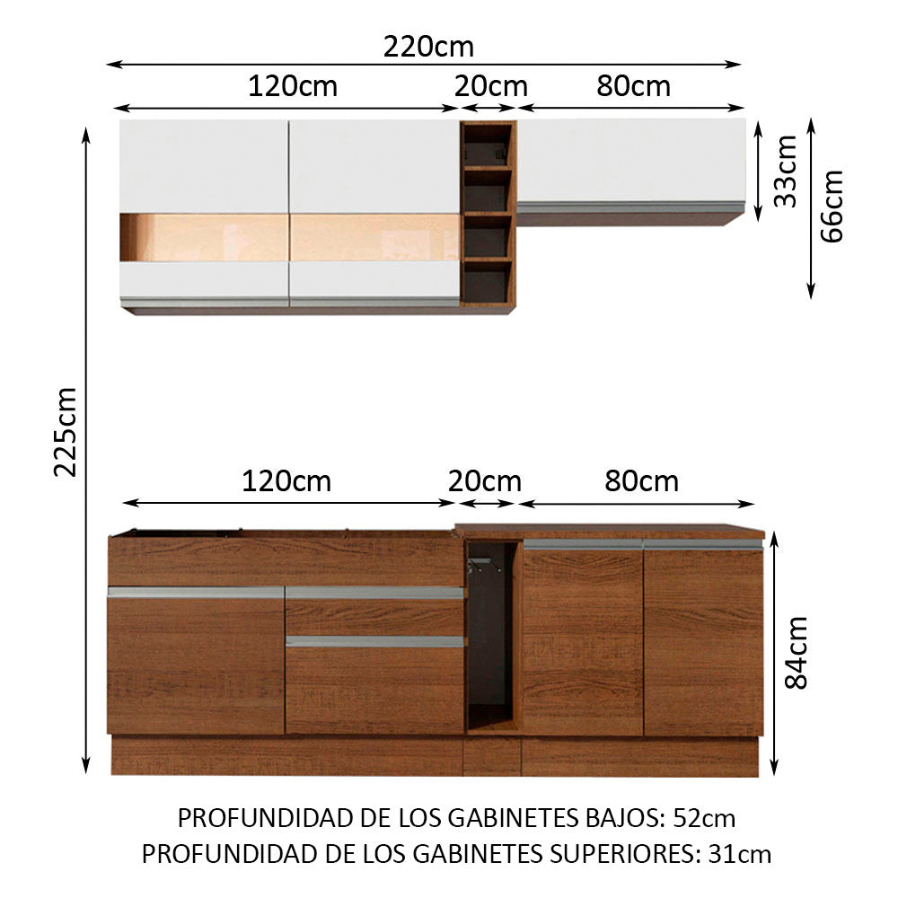 Cocina Integral Parma 2.20 Metros Marrón/Marrón/Blanco 02