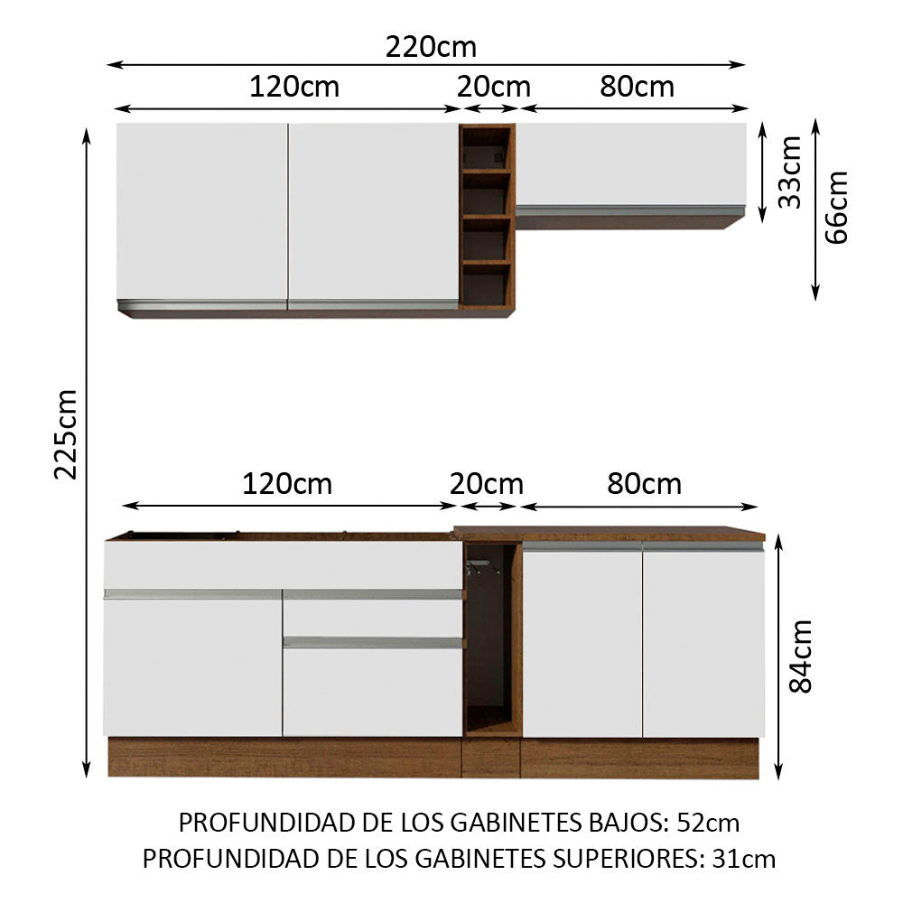 Cocina Integral Parma 2.20 Metros Marrón/Blanco 03