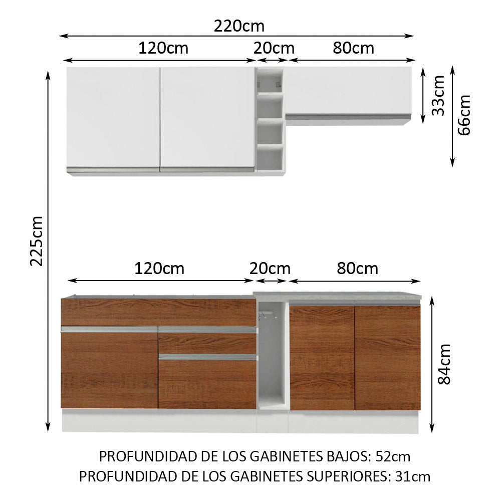 Cocina Integral Parma 2.20 Metros Blanco/Marrón/Blanco 03