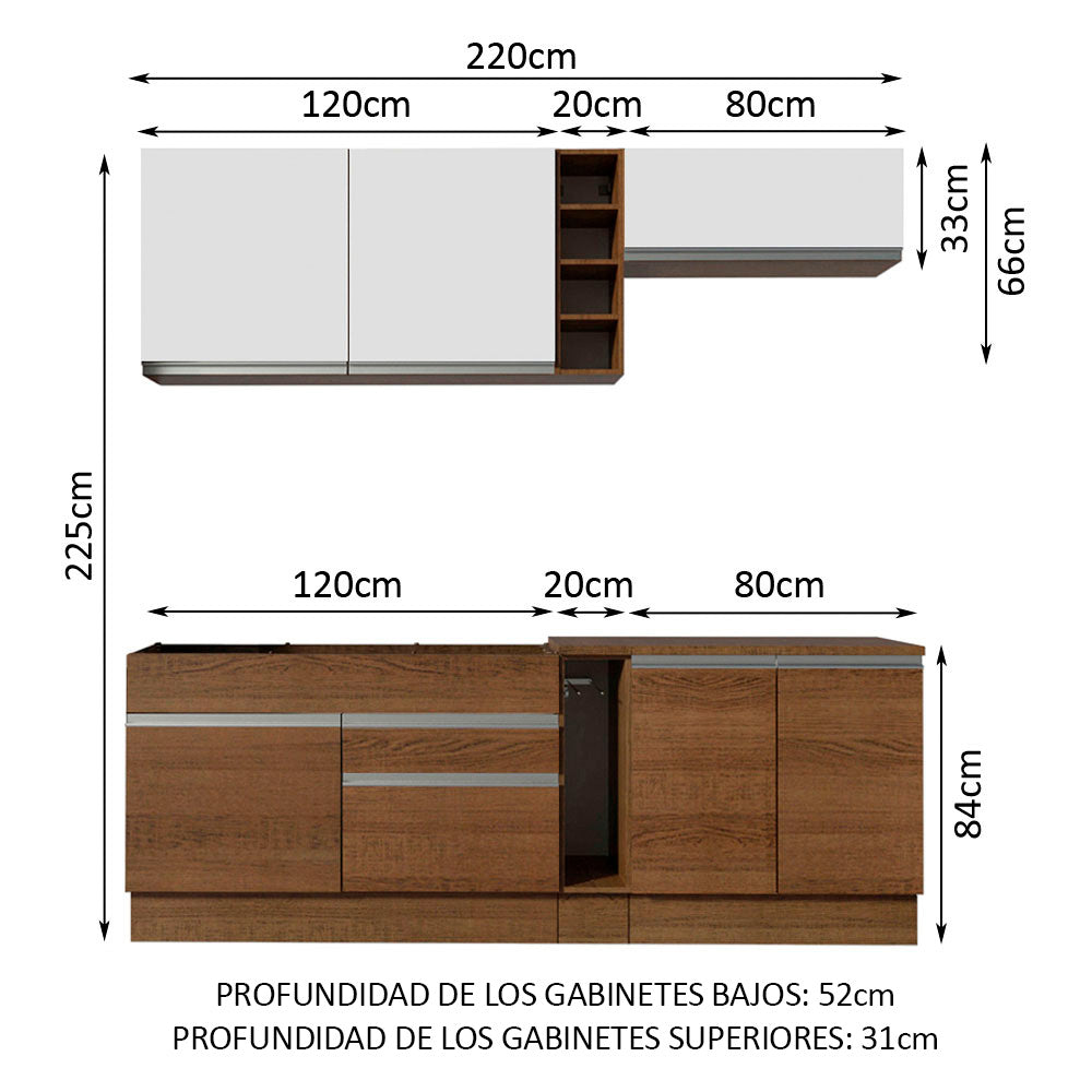Cocina Integral Parma 2.20 Metros Marrón/Marrón/Blanco 03