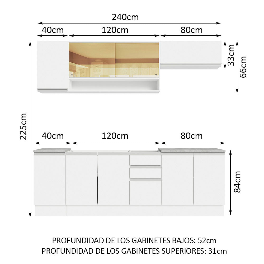 Cocina Integral Glamy 2.40 Metros Blanco 03