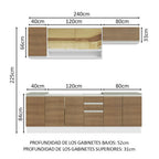 Cocina Integral Glamy 2.40 m con Mesón de Acero Blanco/Marrón 03