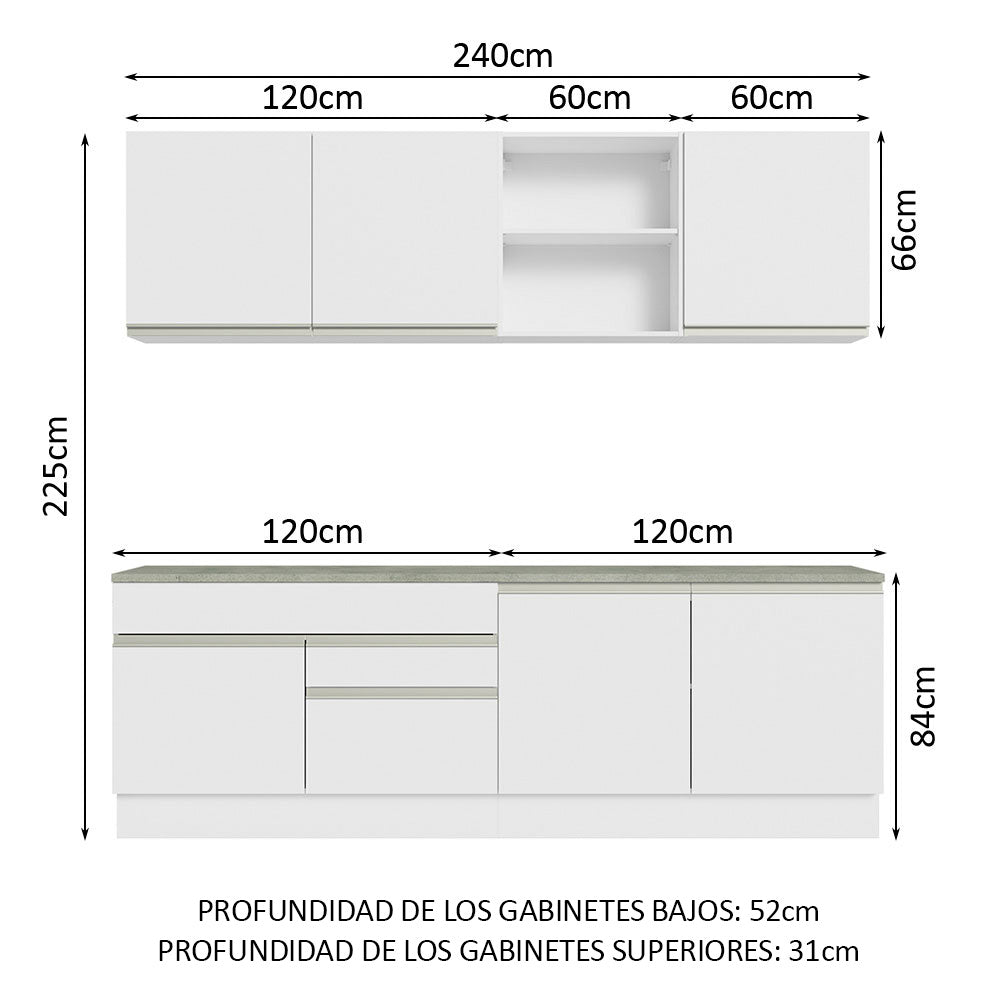 Cocina Integral Glamy 2.40 m con Encimeras Blanco 06