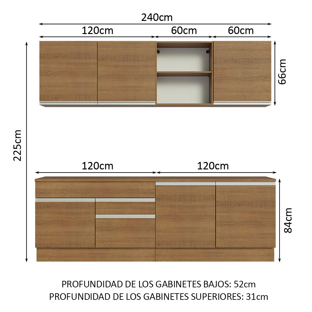 Cocina Integral Glamy 2.40 m con Encimeras Marrón 06