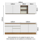 Cocina Integral Glamy 2.40 m con Encimeras Marrón/Blanco 06