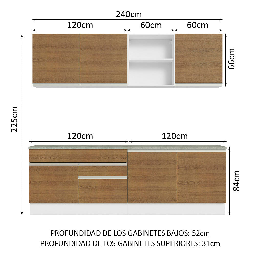 Cocina Integral Glamy 2.40 m con Encimeras Blanco/Marrón 06