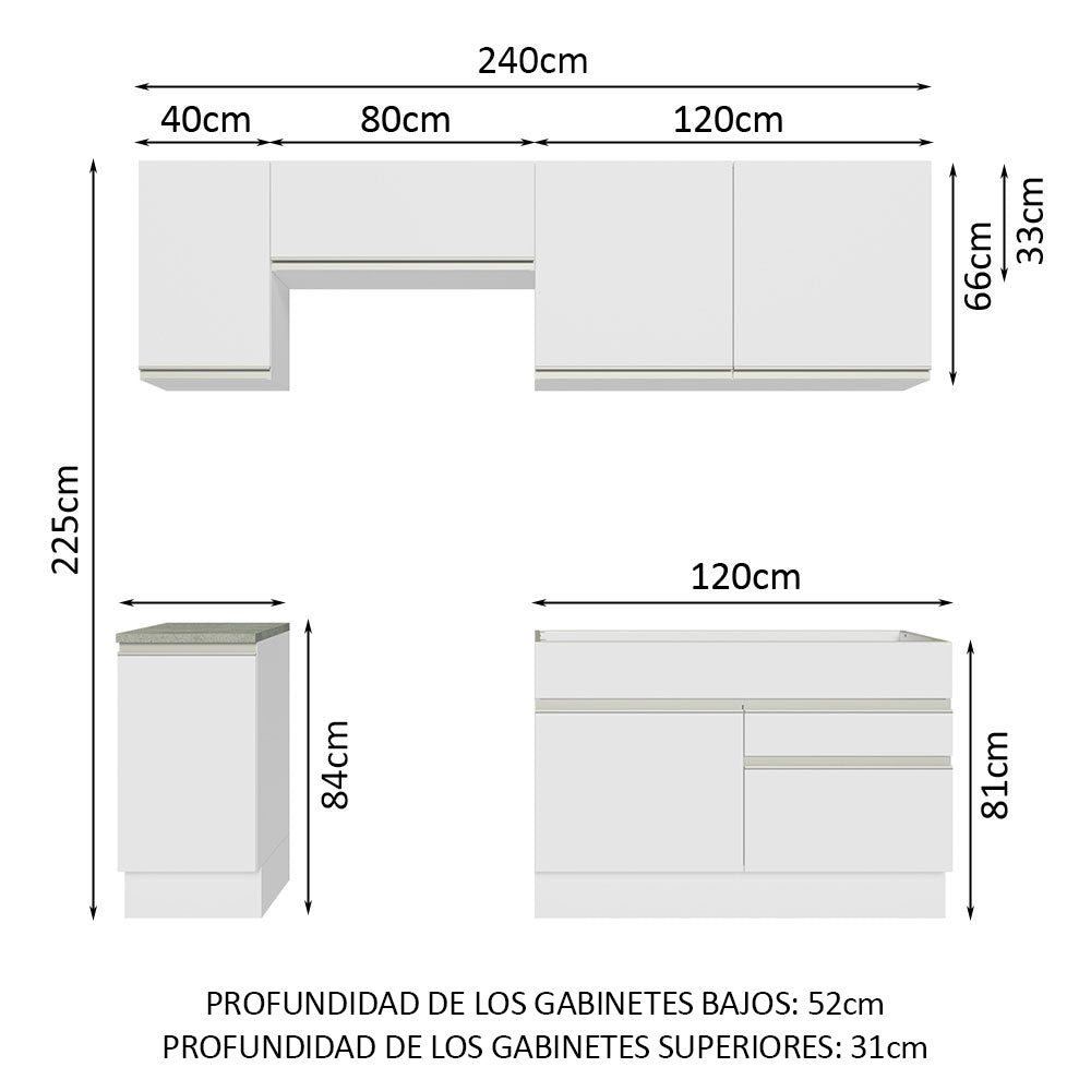 Cocina Integral Glamy 2.40 Metros Blanco 07