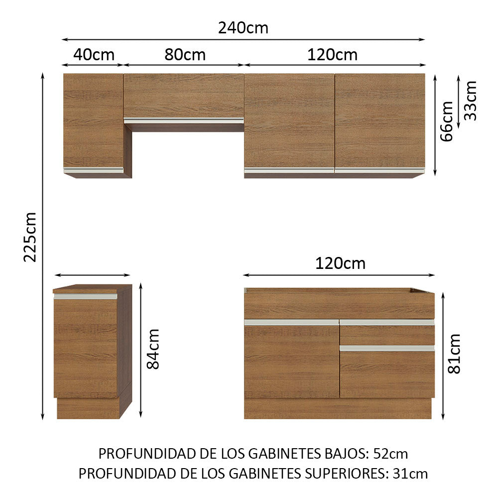 Cocina Integral Glamy 2.40 Metros Marrón 07