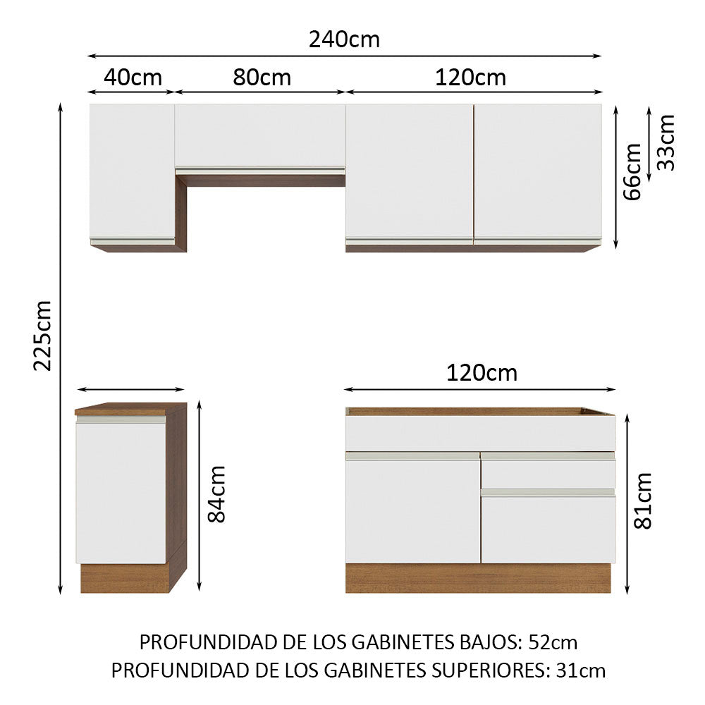 Cocina Integral Glamy 2.40 Metros Marrón/Blanco 07