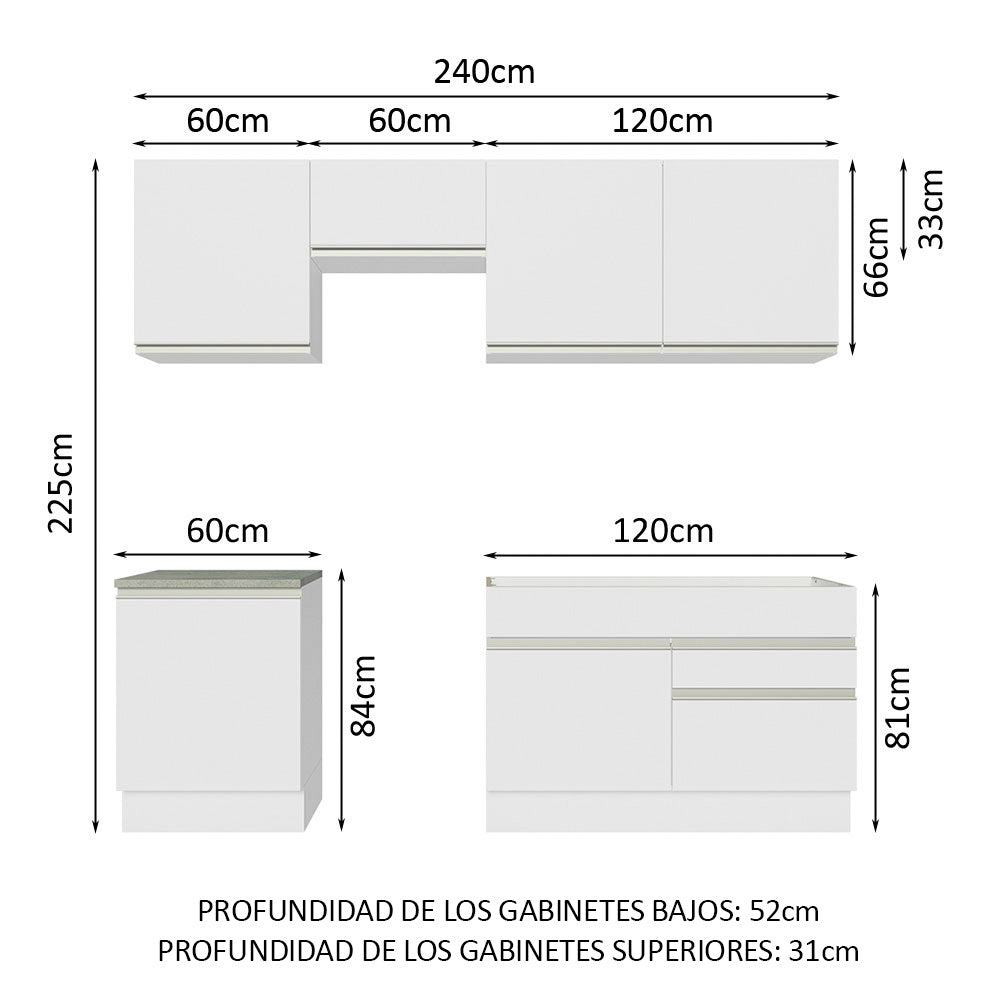 Cocina Integral Glamy 2.40 Metros Blanco 08