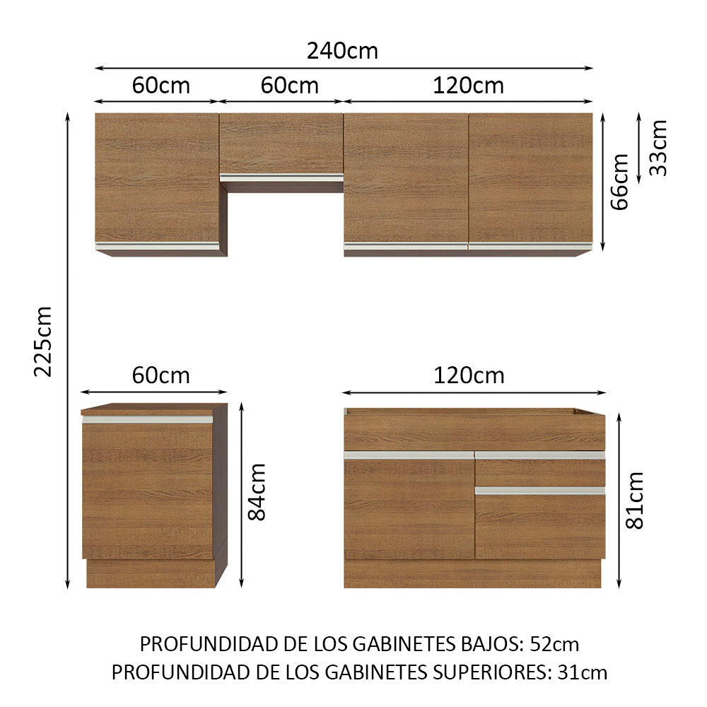 Cocina Integral Glamy 2.40 Metros Marrón 08