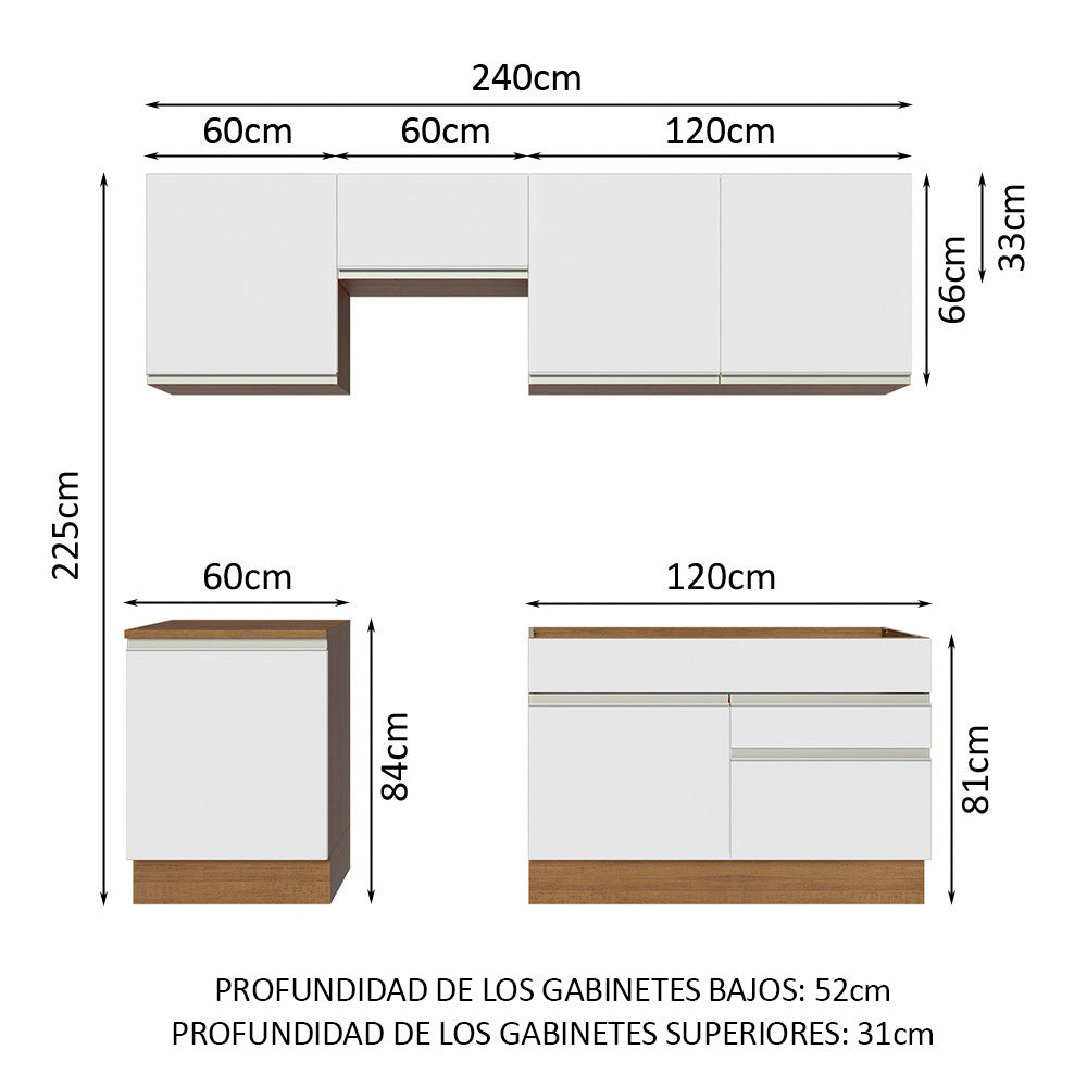 Cocina Integral Glamy 2.40 Metros Marrón/Blanco 08