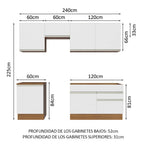 Cocina Integral Glamy 2.40 Metros Marrón/Blanco 08